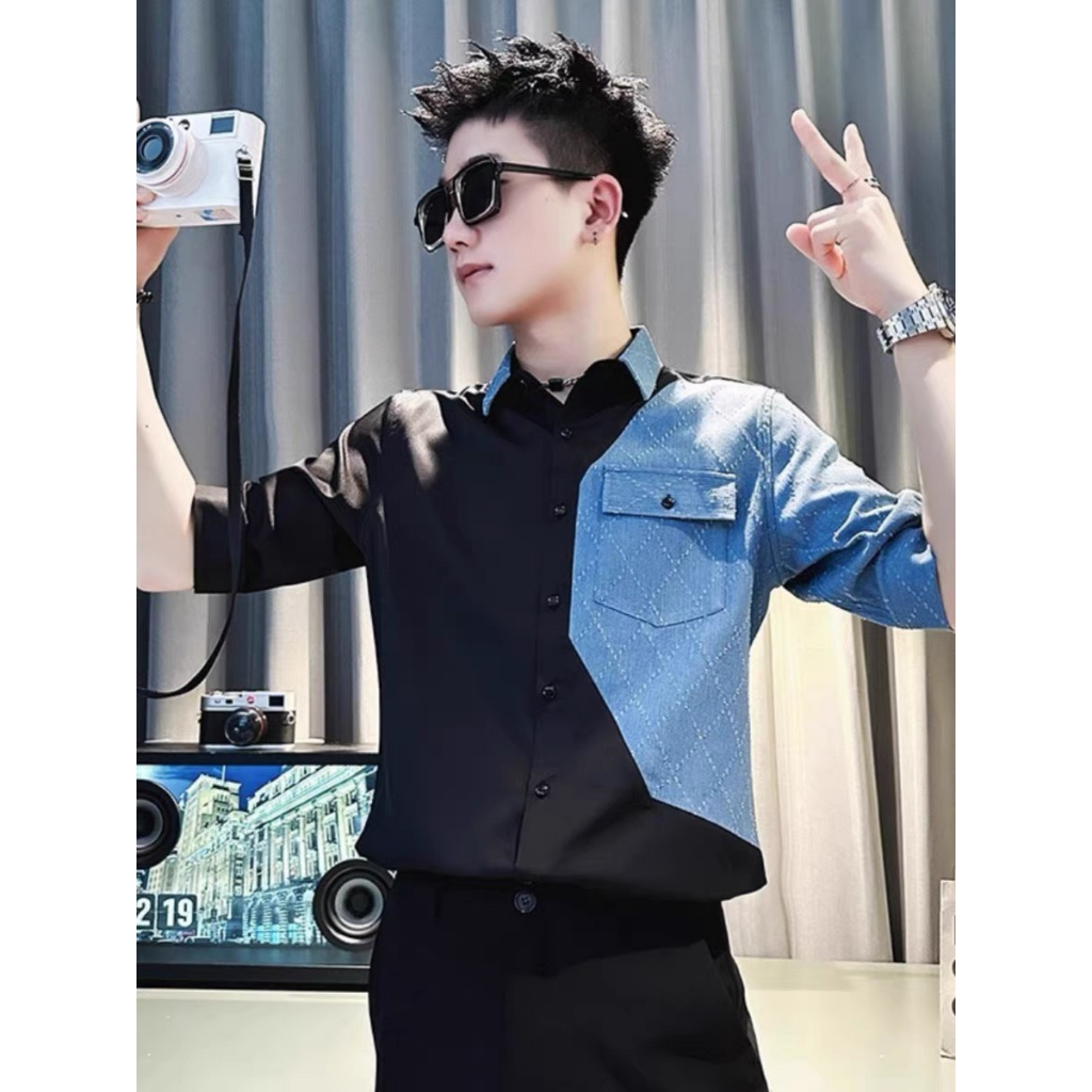 Áo sơ mi nam, Áo sơ mi tay lỡ làm từ hỗn hơp rợi tổng hợp, co giãn nhẹ, mặc thoải mái, thấm hút mồ hôi N17