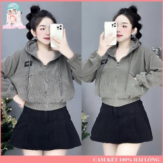 Áo Khoác Nữ Nhung Gân Khoá Kéo 4 Túi Freesize Dưới 60Kg BUBBLE GUM