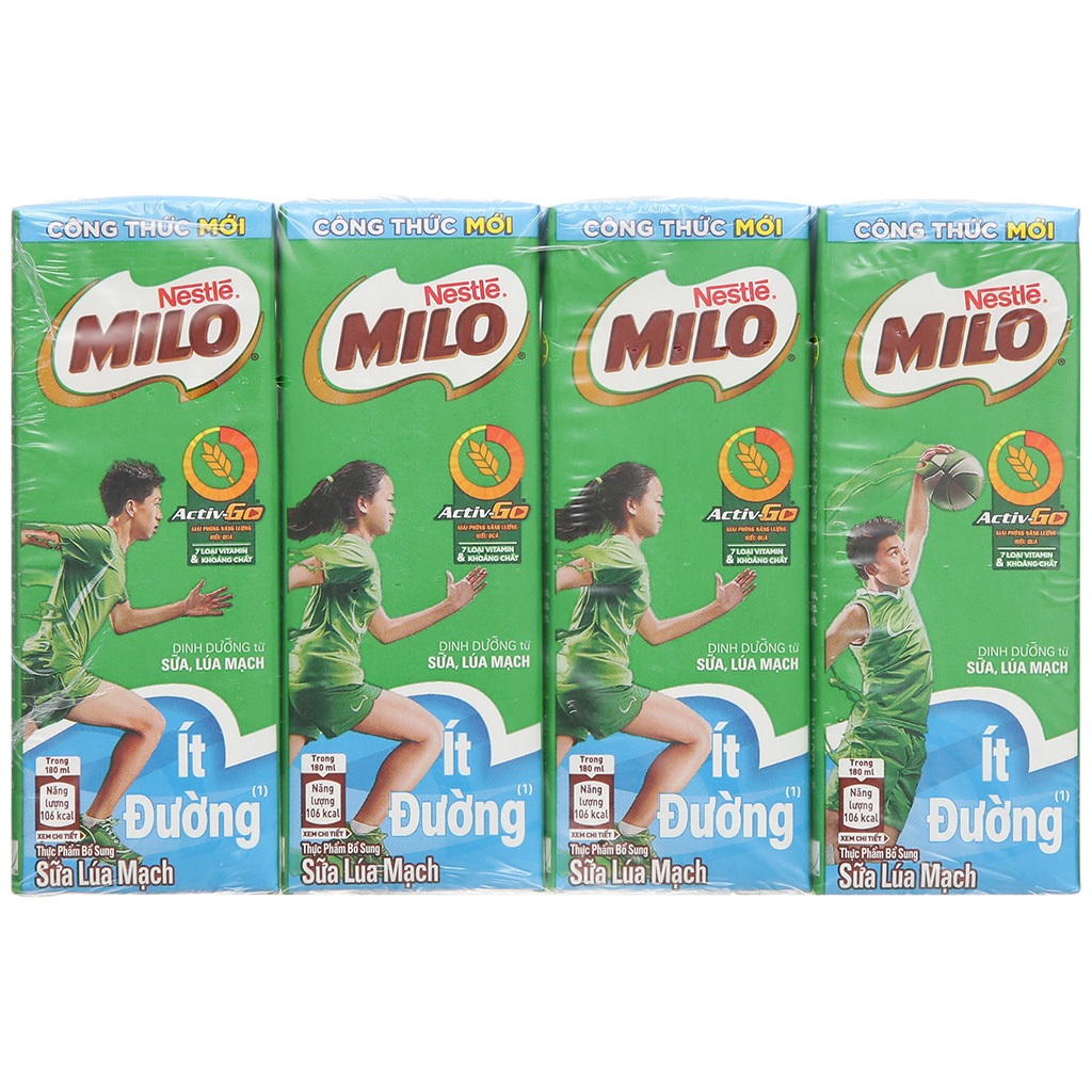 (Hàng giảm giá- HSD: 1/7/2025) Sữa lúa mạch Nestle Milo ít đường 180ml