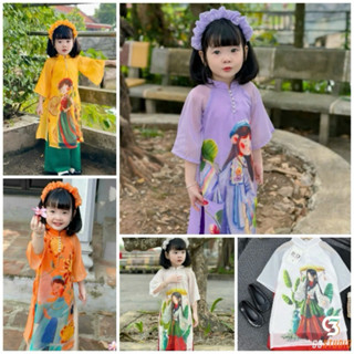 [HOT]Set Áo Dài Cho Bé Gái Cực Đáng Yêu Cho Tết 2024
