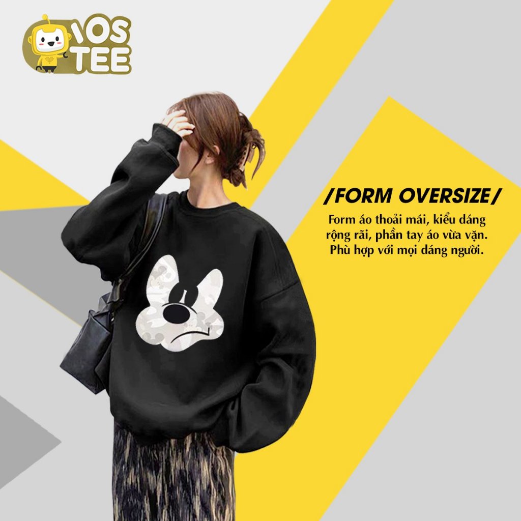 [Mã INBAU253 giảm 25K đơn 149K] Áo nỉ Sweater da cá in hình Mickey màu đen cho các bạn teen IOSTEE