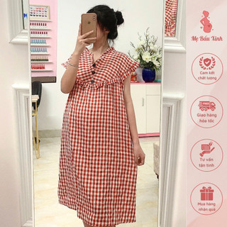 Váy cộc tay viền cổ bèo mặc bầu và sau sinh - 40-65kg