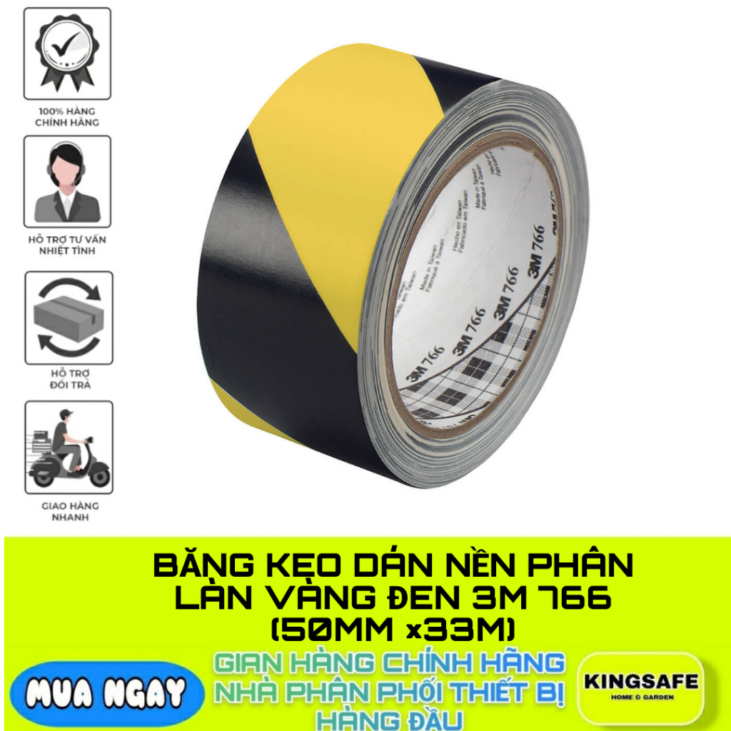 BĂNG KEO DÁN NỀN PHÂN LÀN VÀNG ĐEN 3M 766 (50MM ×33M) CHÍNH HÃNG 3M ( 1 CUỘN )