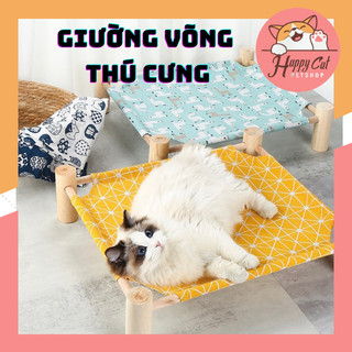 Giường võng gỗ cho thú cưng chó mèo vải thoáng khí dễ tháo lắp