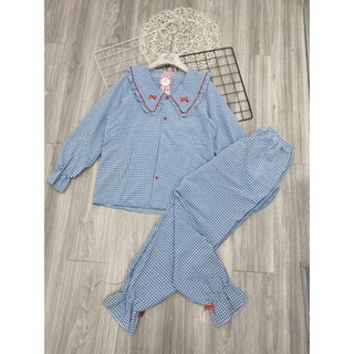 Sét bộ pyjama kẻ xốp cổ vét tay dài quần dài