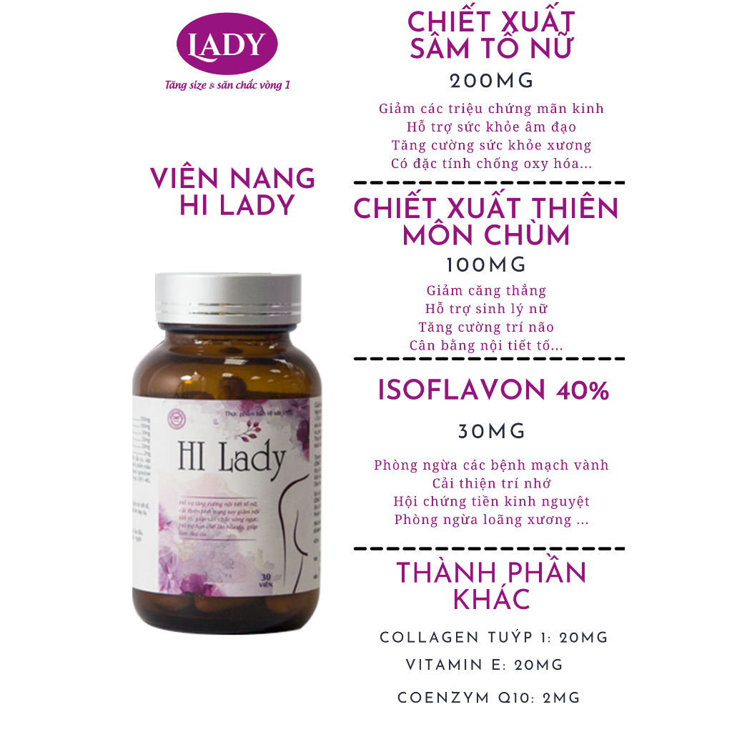 Viên Uống Hi Lady Hỗ Trợ Tăng Cường Nội Tiết Tố Nữ - Săn Chắc Vòng 1