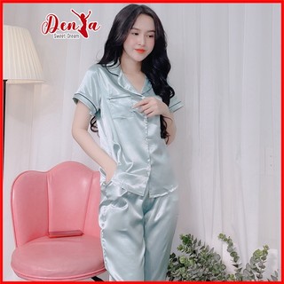 Đồ bộ mặc nhà DenYa dạng lửng, trơn, chất phi lụa mềm, kiểu dáng đơn giản DB16