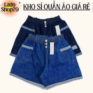 Quần đùi jean nữ lưng thun form rộng thoải mái mặc nhà siêu hot