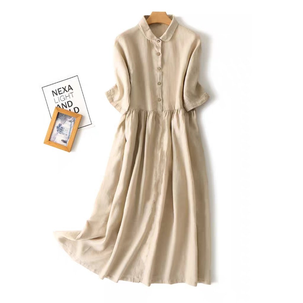 Váy Sơ Mi suông Thắt Eo Đầm Dáng Dài Bigsize Dài Tay, Chất Linen Đẹp,Form Rộng, Công Sở, Đi Chơi