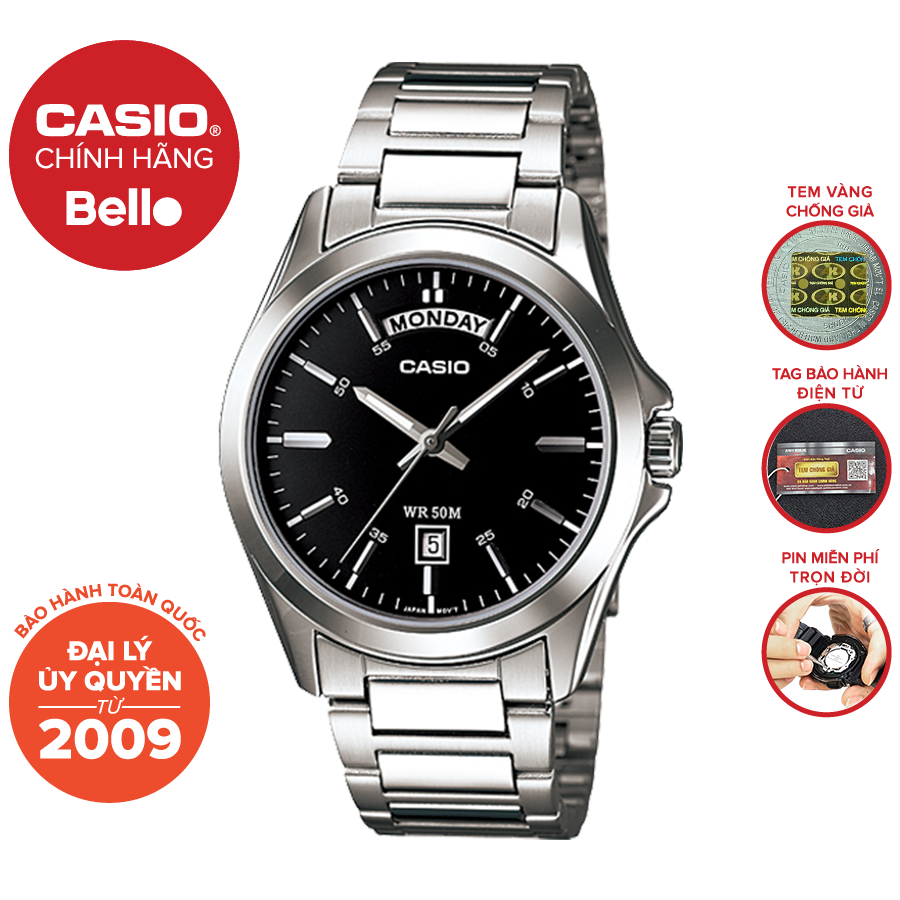 Đồng hồ Nam dây thép Casio MTP-1370 chính hãng bảo hành 1 năm Pin trọn đời
