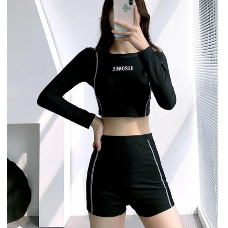 Đồ bơi nữ dài tay,bikini kín đáo LULY SPORT hàng Quảng Châu, chất đẹp,áo form croptop, quần cạp cao trẻ trung