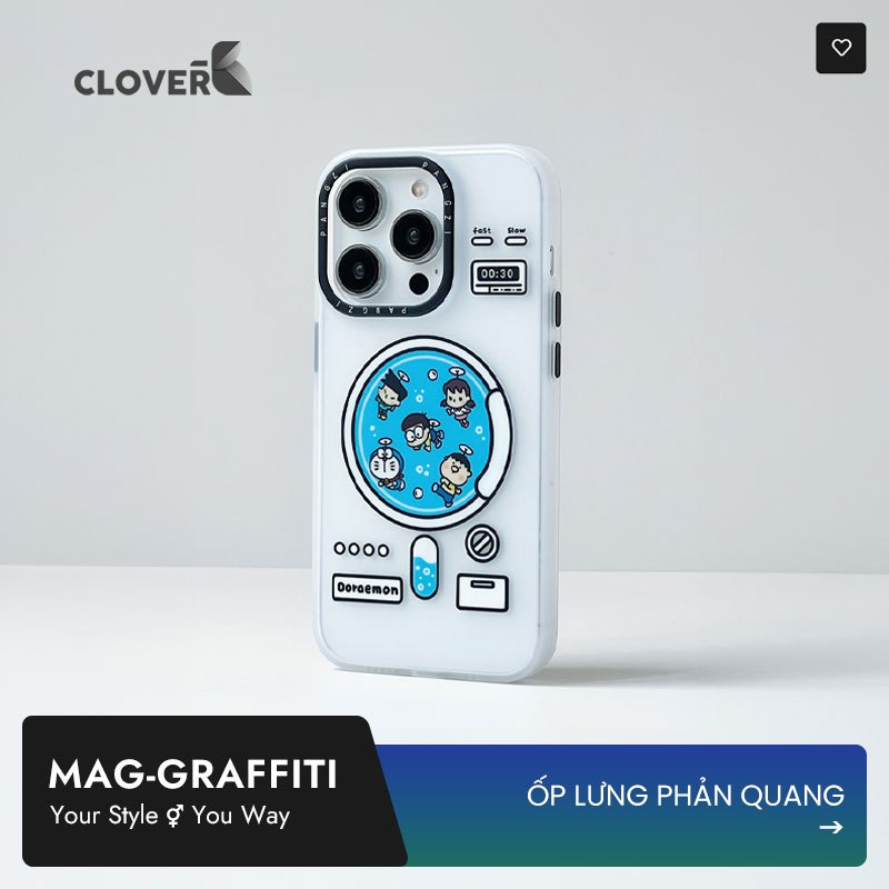 Ốp Lưng Nhám MagGraffiti - Ốp In Hình Doraemon Dễ Thương, Chống Sốc Tốt, Không Bám Vân Tay, Hỗ Trợ Sạc Không Dây Từ Tính