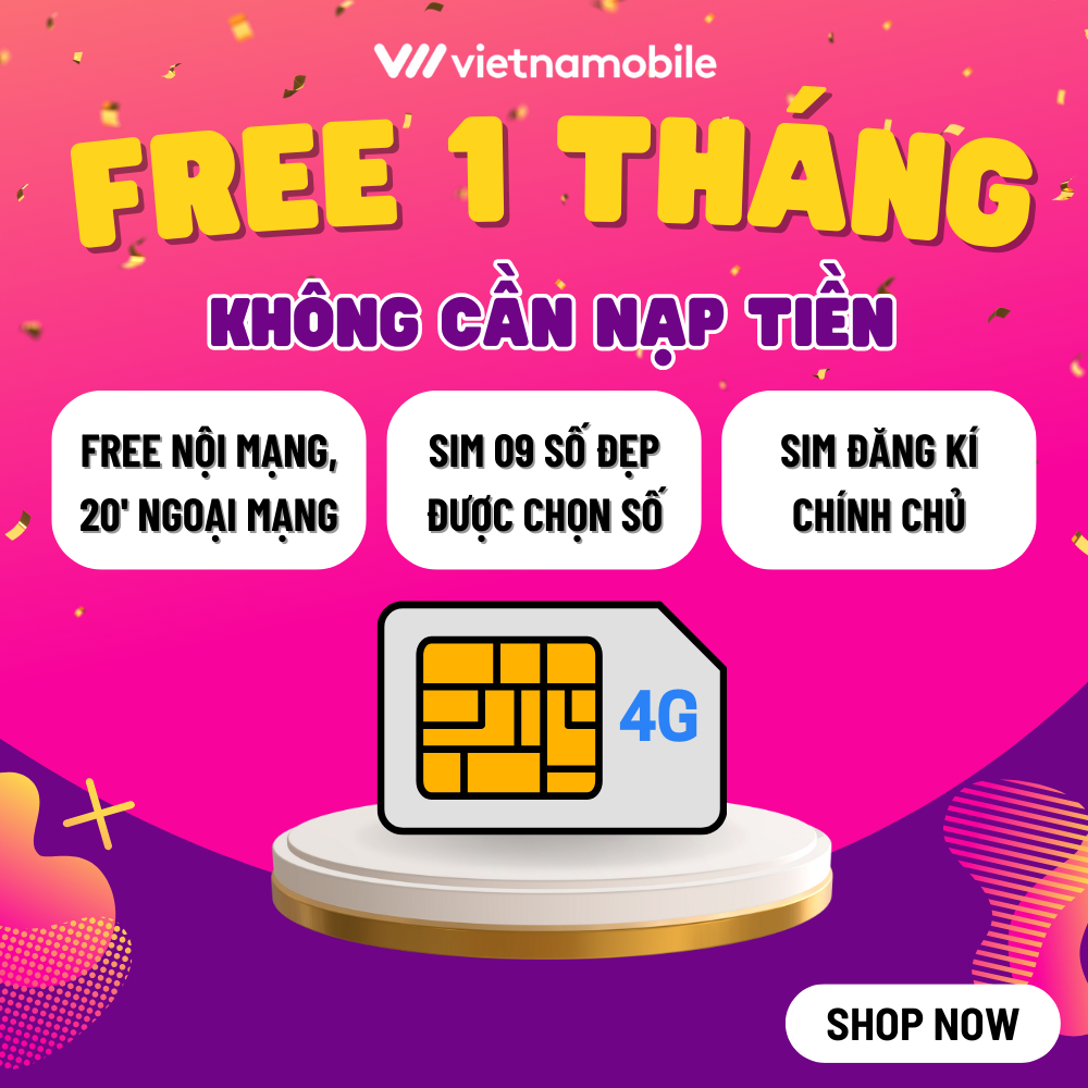 Sim 4G Vietnamobile ưu đãi Data 150GB/tháng, Miễn phí tháng đầu, Số đầu 09, Tặng phút gọi miễn phí, Đăng ký chính chủ.