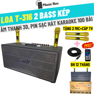  Hoả Tốc  Loa BlueTooth Karaoke Chuyên Nghiệp Music Box-AT316 Tặng 2 Micro UHF Chống Nhiễu-Loa Kéo Di Động BH 12 Tháng 