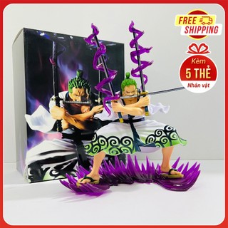 Mô hình one piece zoro wano tam kiếm - cao 18cm - phụ kiện đế + haki - hộp màu