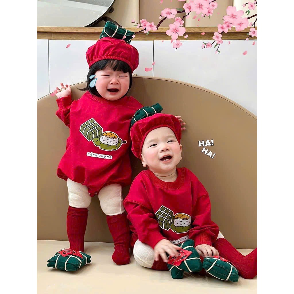 Bodysuit bé trai,bé gái Bánh Chưng, Tiger, Heineken Tết Tặng kèm mũ