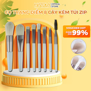 Bộ cọ trang điểm cá nhân 8 cây đầy đủ tặng kèm túi zip vintage cọ makeup đánh nền mắt siêu xinh Hatola