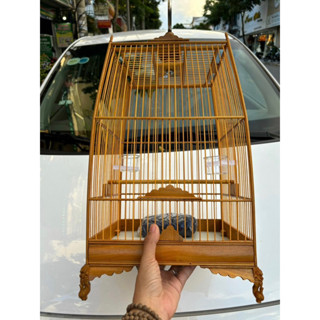 MS12- Lồng chim hút mật ráp sẵn gỗ kiềng thái chạm xịn, 25x43cm full phụ kiện(áo, nậm móc, cóng nước, 1 cầu)