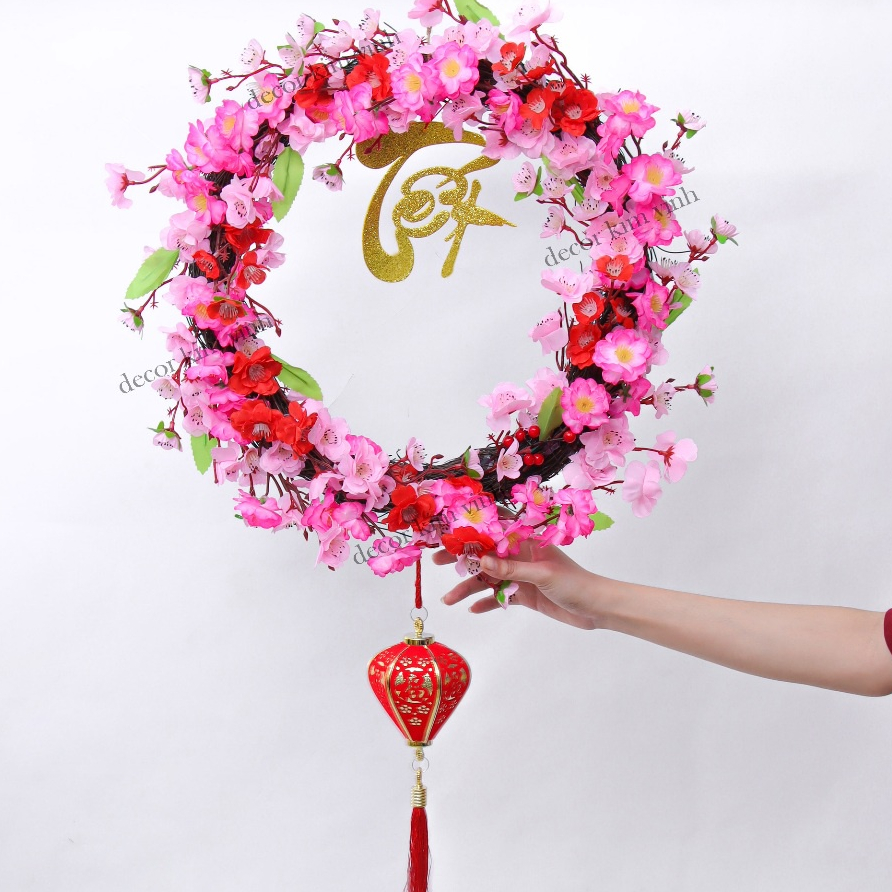 Vòng Hoa trang trí Tết- Vòng Hoa Trưng Tết H95 Có Đèn