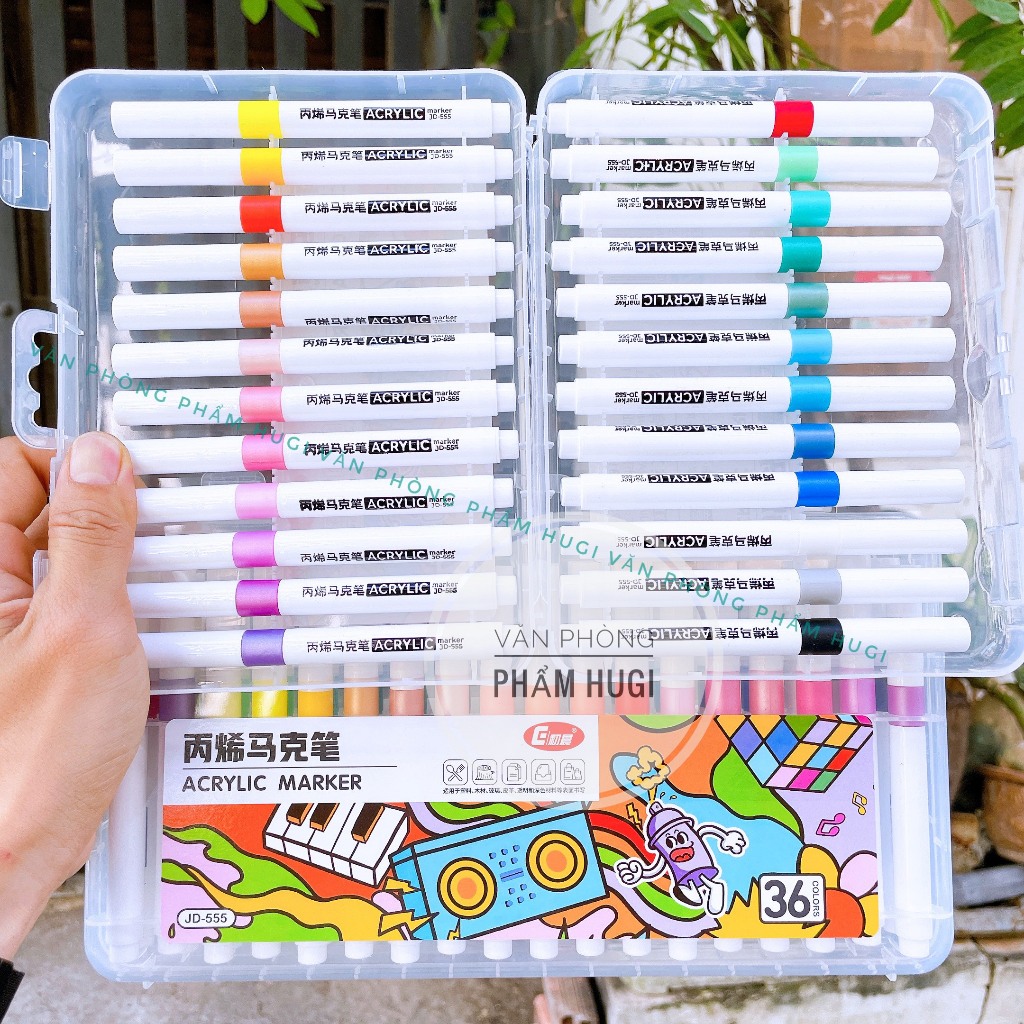 Bút lông màu Acrylic Marker JD-555 và Lex MK101 vẽ lên mọi chất liệu mực tươi đều và đậm