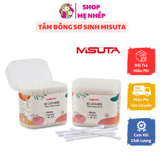 Tăm bông sơ sinh được làm từ bông tự nhiên hộp 400 que Misuta, hộp V-coool 200 que (hàng cao cấp)