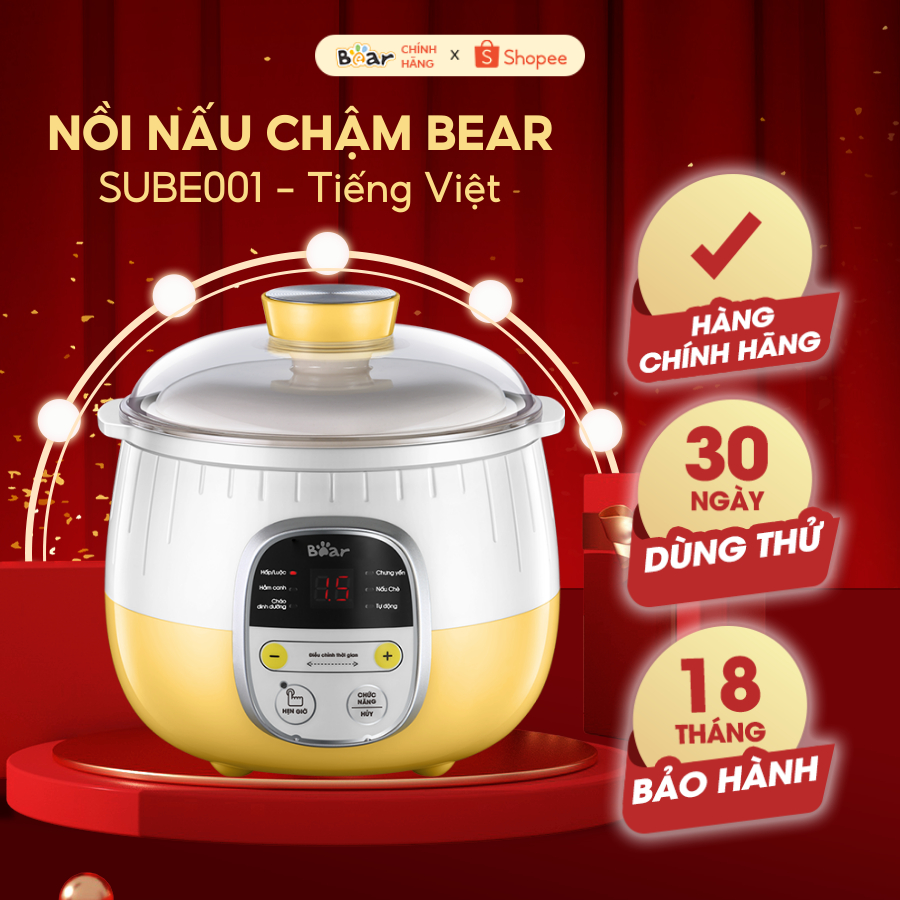 Nồi Chưng Yến Điện Bear Mini 0,8 L Cách Thuỷ Nấu Yến, Chung Yến Nhanh Chóng, An Toàn, Chính Hãng - Sube001
