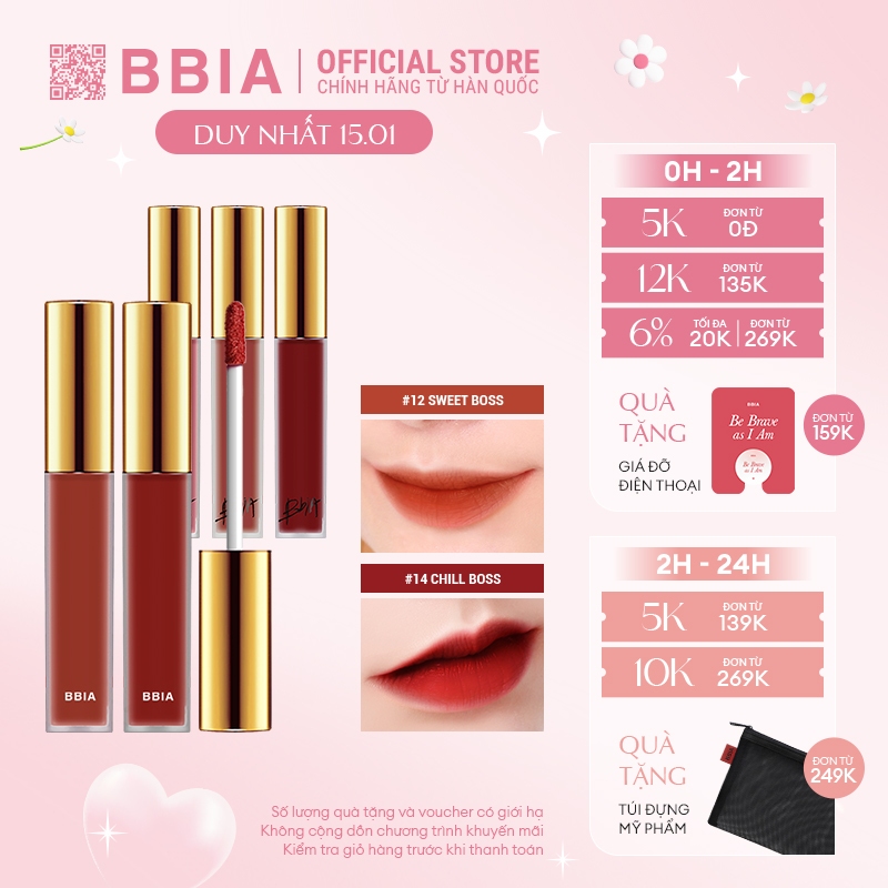 Son Kem Lì Bbia Last Velvet Lip Tint Version 3  5g Bbia Official Store