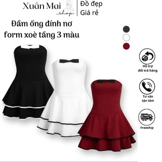 Đầm công chúa hoa nhí hai dây viền bèo form xoè tầng viền ren sẵn mút ngực có lót dây kéo sau