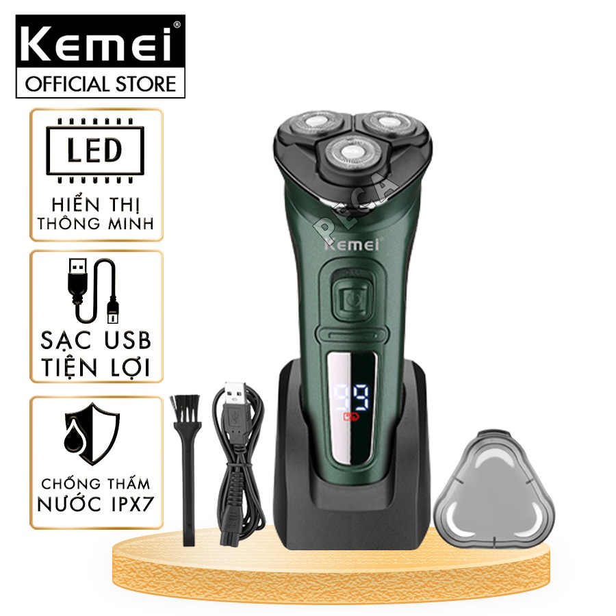 Máy cạo râu khô và ướt KEMEI KM-2805 chống thấm nước IPX7 công suất 5W sạc USB pin trâu sạc USB nhanh 1 giờ kèm đế đỡ