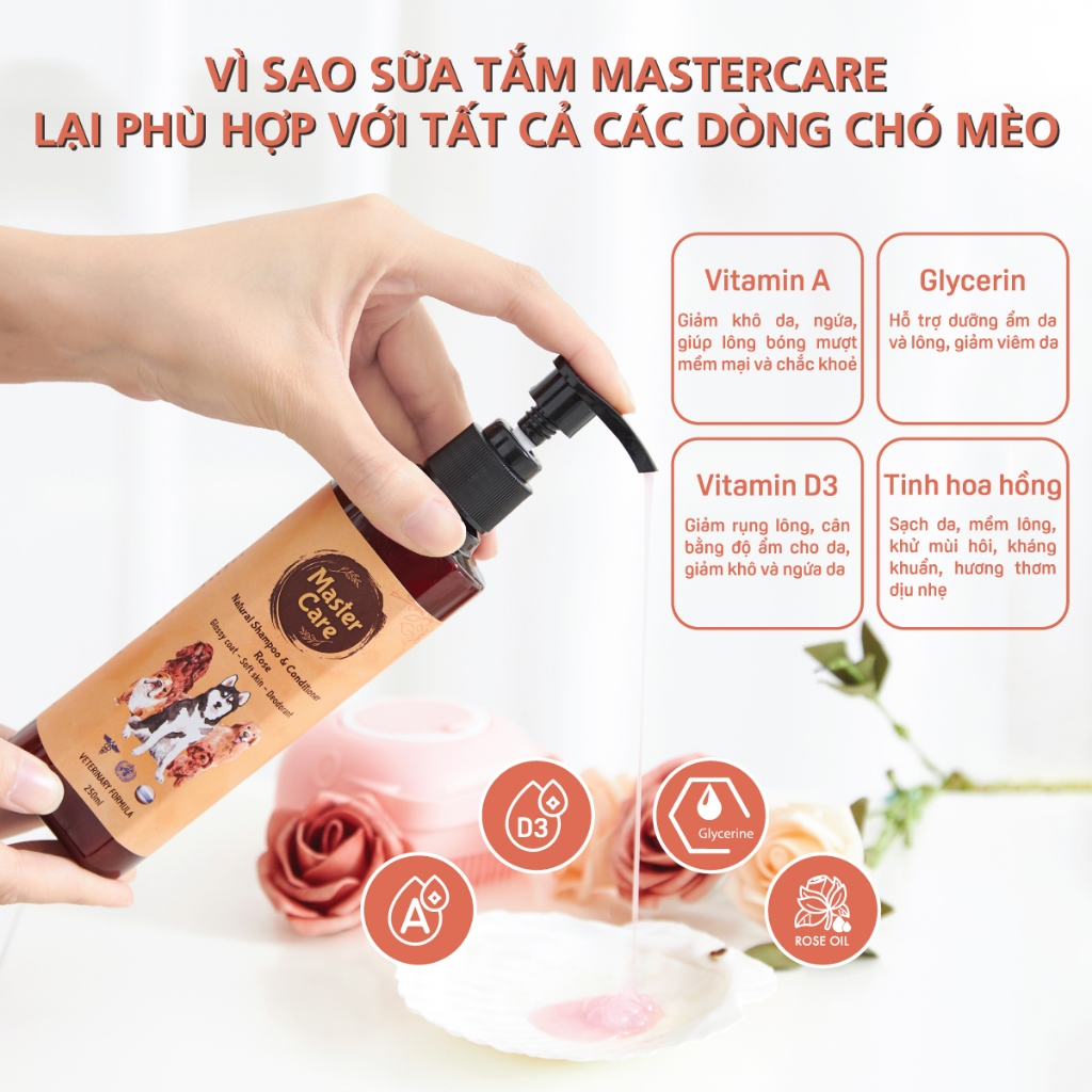 Sữa Tắm Cho Chó Mèo MasterCare 250ml/500ml - Siêu Khử Mùi Lưu Mùi và Giảm Rụng Lông - Mastercare For Pet