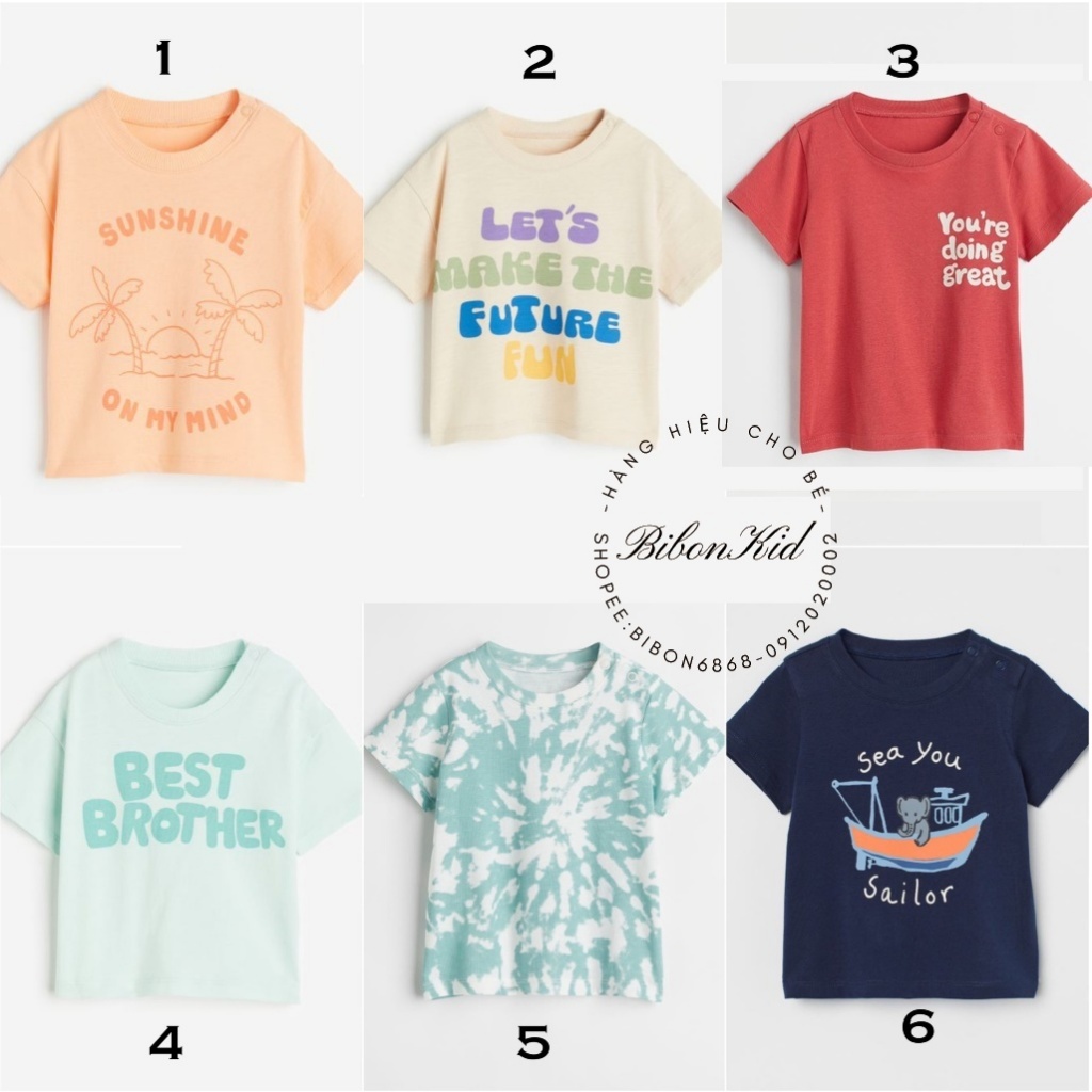 Áo phông HM UK/US/ES size 4-6m đến 3-4y