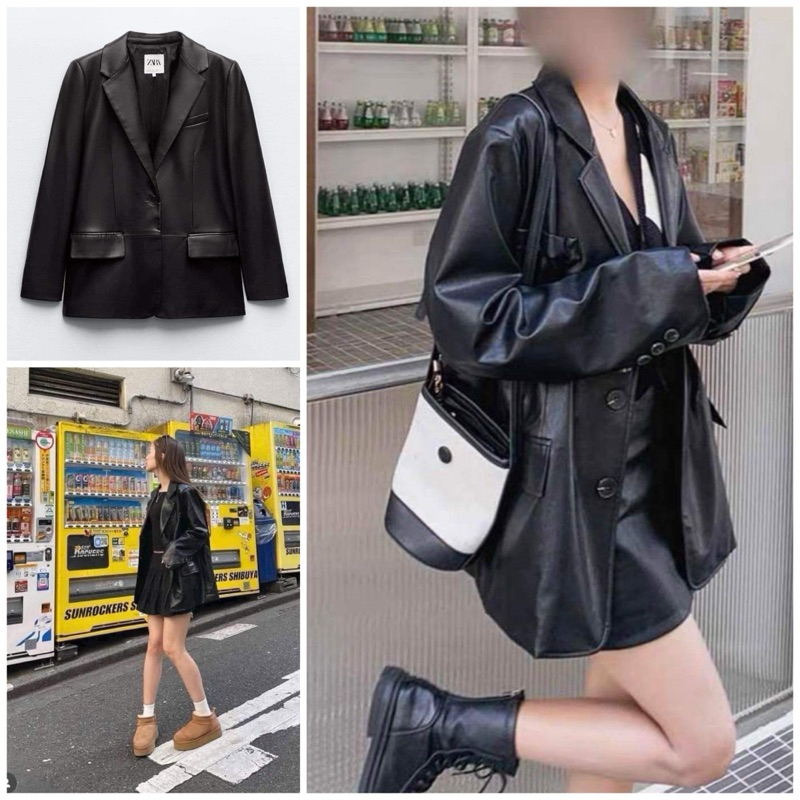 Áo Khoác Blazez Da Nữ . Áo Vest Da Dáng Rộng Khoác Ngoài phong cách Ullzang