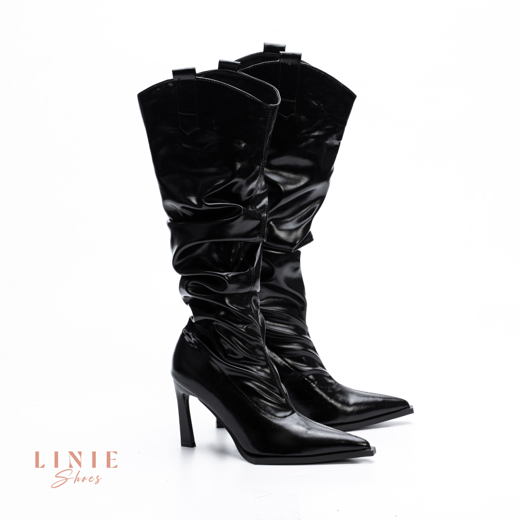 Mã ICBTUE701 giảm 70K đơn 449K Giày boot nữ cao cổ mũi nhọn LINIE Grace