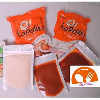Combo 1kg bánh gạo Hàn Quốc  kèm 100g sốt + 100g phô mai lắc Hàn Quốc