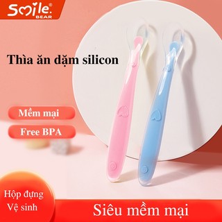 Thìa ăn dặm cho bé Silicon cán dài có hộp đựng vệ sinh-55851