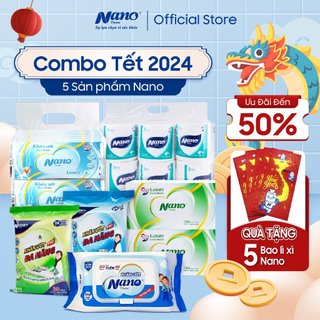 Combo Tết khăn ướt đa năng Nano, Giấy ướt, Khăn giấy lụa, Khăn lạnh, Giấy vệ sinh gia đình tiện lợi - Nano Tissue