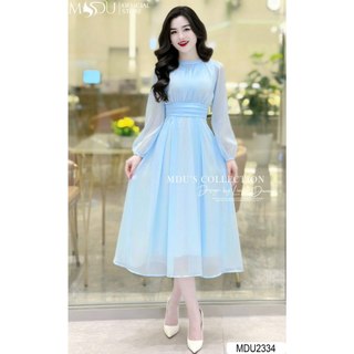 Váy Tơ Hàn K65-D2-4 MDU2334 Dáng Tay Dài Nhẹ Nhàng Lịch Thanh Tinh Tế Từ MDU