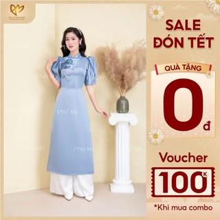 Áo dài cách tân đính kết hoa nổi chất liệu tafta siêu xinh