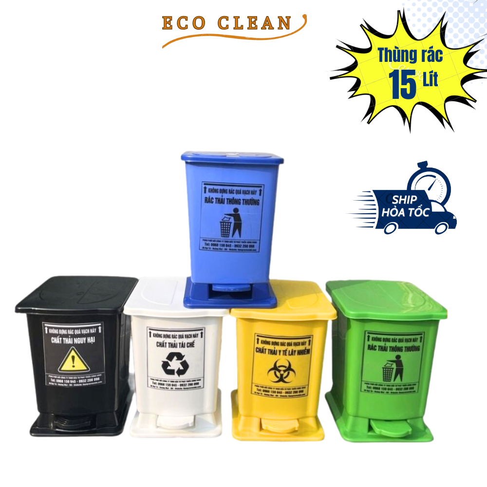 Thùng rác nhựa, thùng rác y tế có đạp chân 15 lít Eco.clean