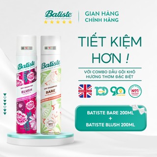 Combo 2 Chai Dầu Gội Khô Batiste Số 1 UK Dầu gội khô Cho Tóc Hết Bết, Bồng Bềnh Hương Thơm Mát Dịu (bare + blush 200ml)