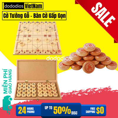 Quân Cờ Tướng Bằng Gỗ Sồi Tự Nhiên Cao Cấp Tặng Bàn Cờ Bằng Gỗ Gấp Gọn Khuy Cài Gọn Gàng - Chính Hãng Dododios