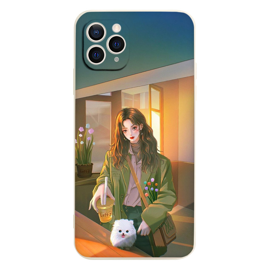 Ốp Điện Thoại Tpu In Hình Cô gái và mèo trắng xinh cute Cho iphone 14 pro 14 promax 11 12 13/6/7/8plus/X eh133