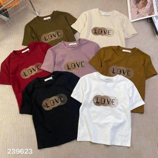 Áo thun nữ tay ngắn cổ tròn in chữ LOVE hàng Quảng Châu chất cotton, áo phông baby tee mùa hè hàn quốc 239623