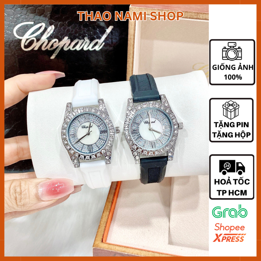 Đồng hồ nữ dây silicon Chopard, đồng hồ nữ đẹp dây silicon mềm nhẹ đính đá sáng tay sang trọng cực đẹp - THAONAMI