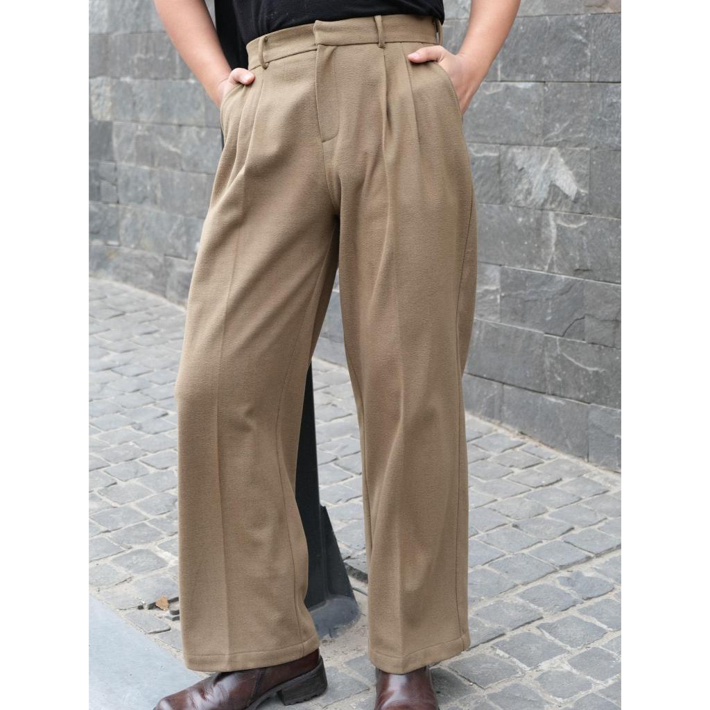 Quần Âu Cạp Cao Form Rộng - Best Seller Wide Leg Trousers B Brown