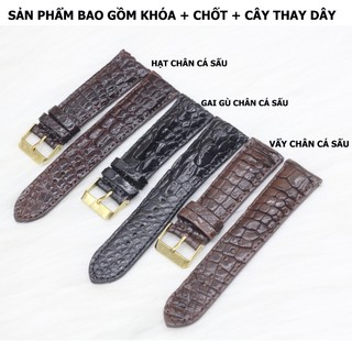 Dây Đồng Hồ Gai Chân Cá Sấu, Dây Đồng Hồ Da Size 24, 22, 21, 20 Gắn Chốt Thông Minh + Khóa Kim,PHIẾU BẢO HÀNH DA THẬT