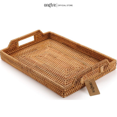 Khay Mây Chữ Nhật Có Tay Cầm ONGTRE, Khay Trà, Đựng Hoa Quả, Bánh Kẹo, Khay Phục Vụ Decor, Nhà Hàng, Khách Sạn, Resort