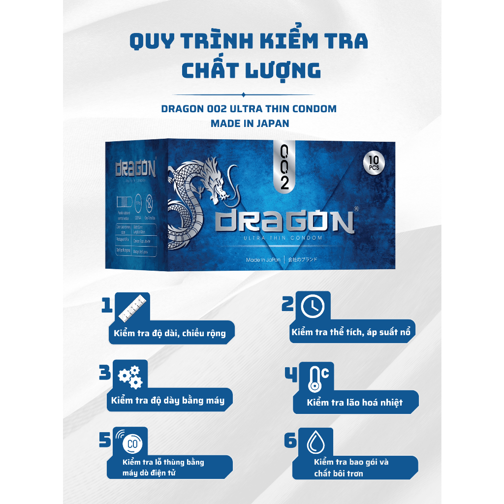 Bao Cao Su Hộp 10 Chiếc Dragon 002 Siêu Mỏng thêm gai nổi 10% Lidocain kéo dài thời gian cực lâu BCS Nhật Bản Japan mỏng