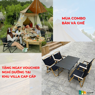 Combo 4 ghế 1 bàn gấp gọn camping cafe dã ngoại du lịch cắm trại dành cho 4 người vcamp