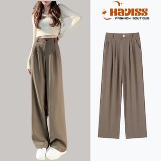 Quần nữ ống rộng Haviss thiết kế một khuy dáng culottes  suông dài cạp cao  vải Ruby cao cấp